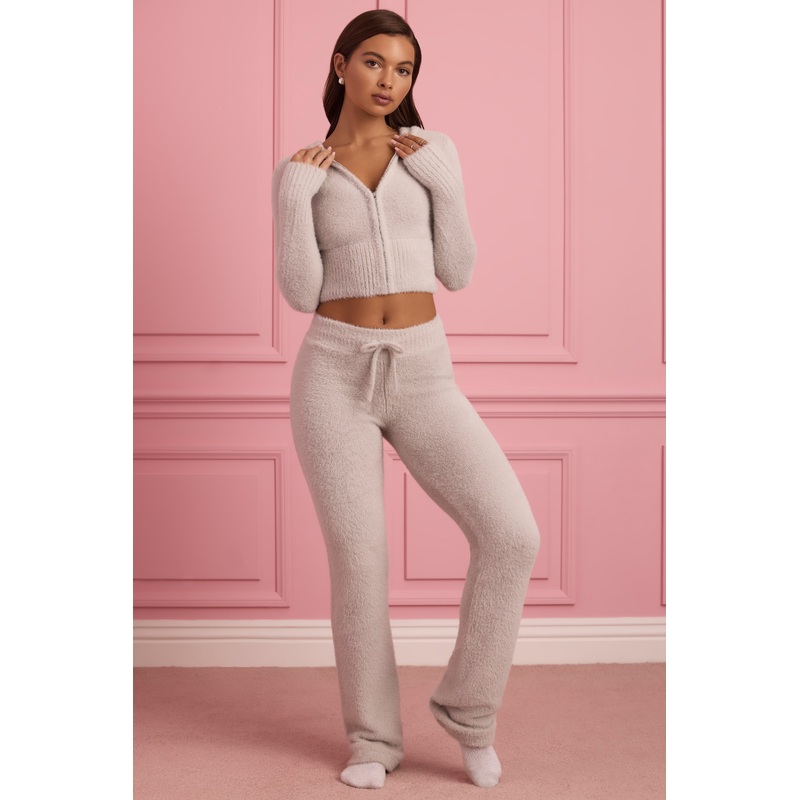 Fluffy Knit Wide-Leg Trousers in Cloud Grey