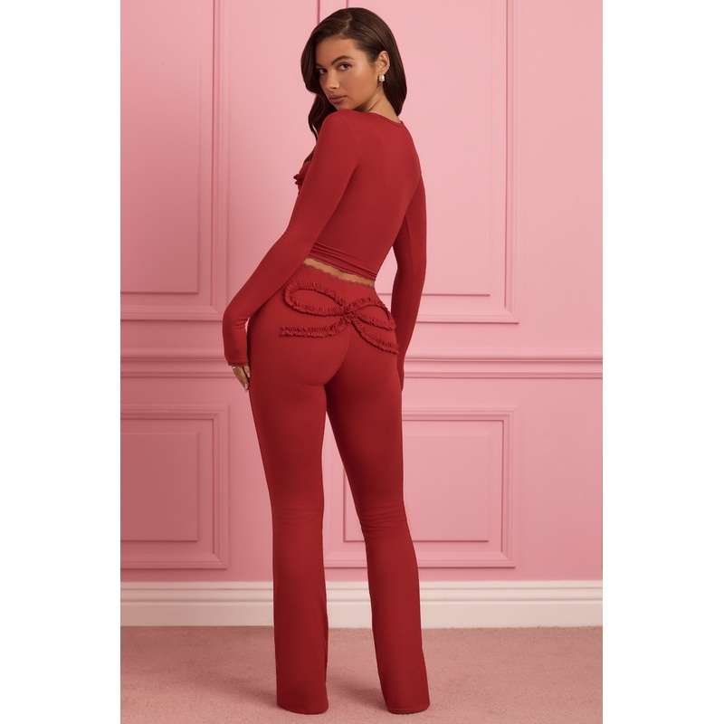 Lace-Trim Appliqu Pyjama Trousers in Ruby Red