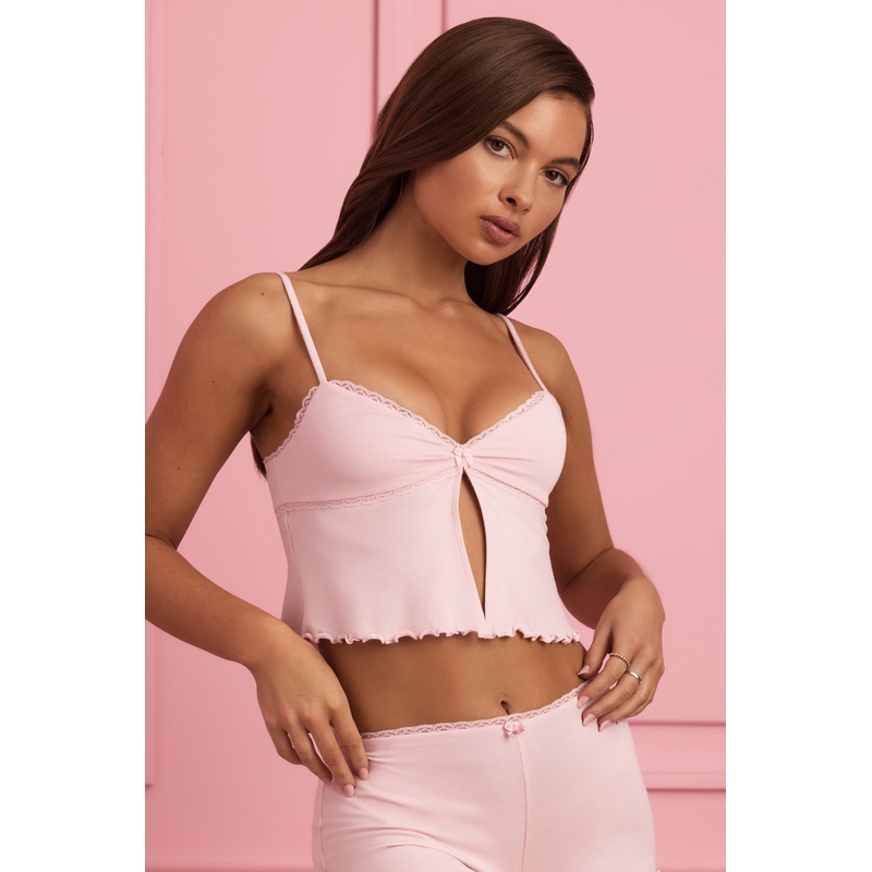 Lace-Trim Babydoll Pyjama Top in Baby Pink
