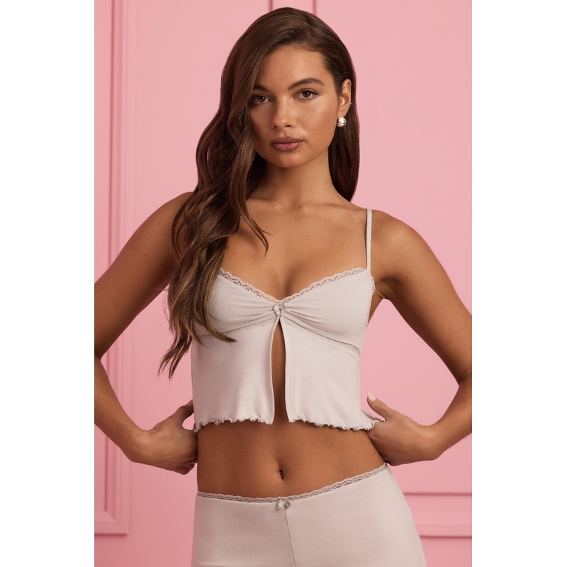 Lace-Trim Babydoll Pyjama Top in Cloud Grey