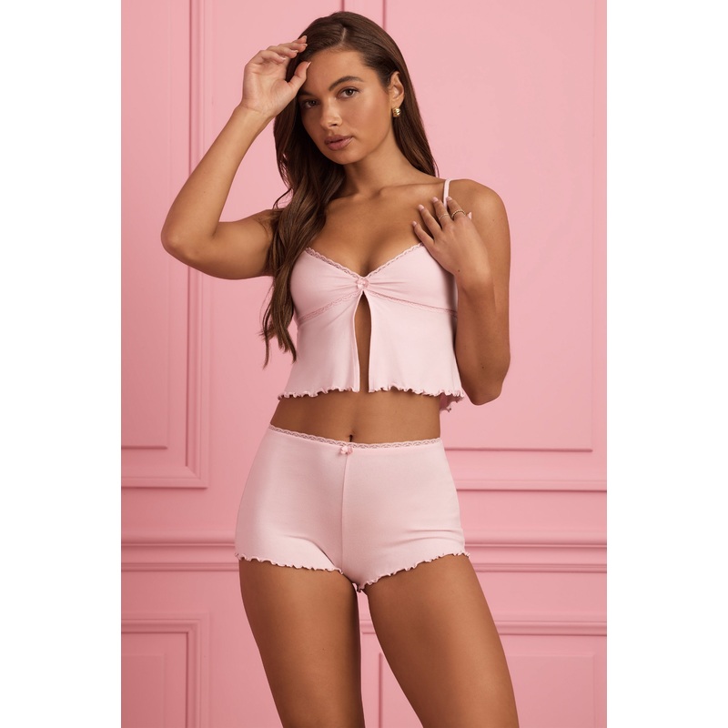 Lace-Trim Mid-Rise Pyjama Shorts in Baby Pink