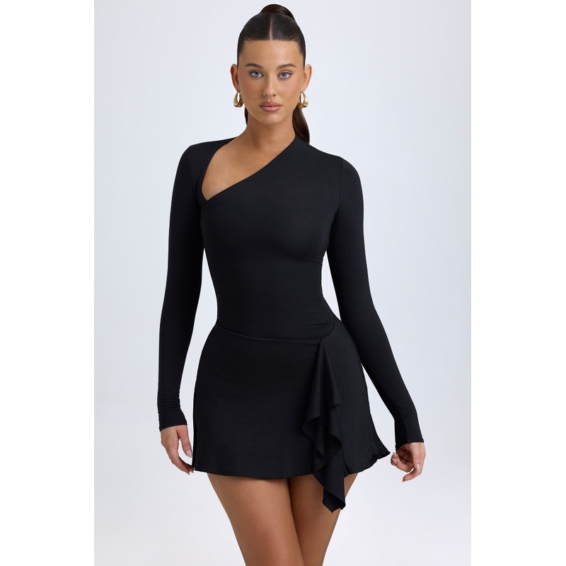 Modal Asymmetric A-Line Mini Dress in Black