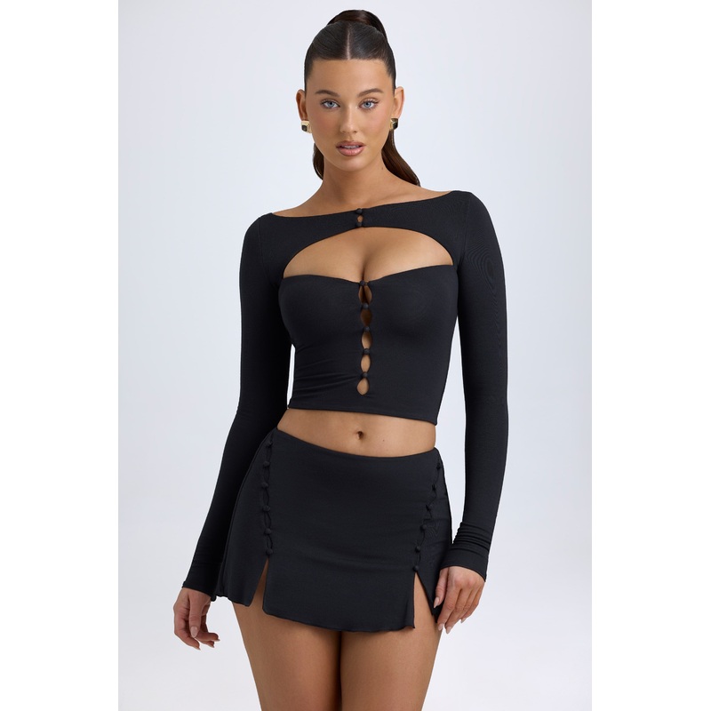 Modal Cut-Out Button-Detail Top in Black