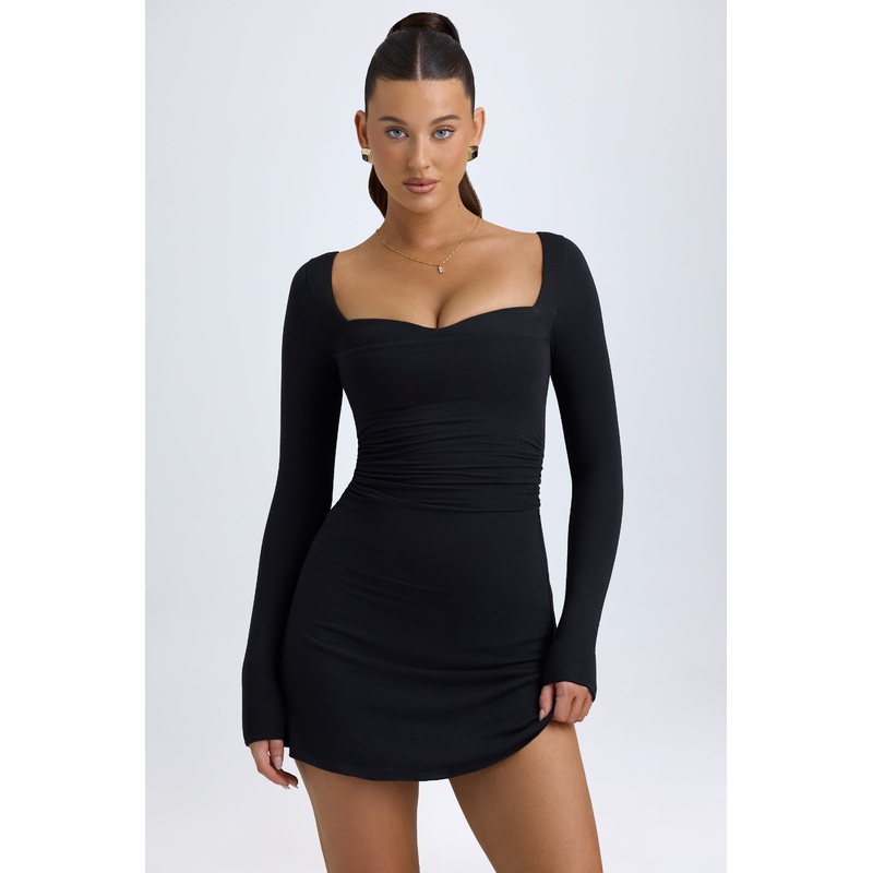 Modal Layered A-Line Mini Dress in Black