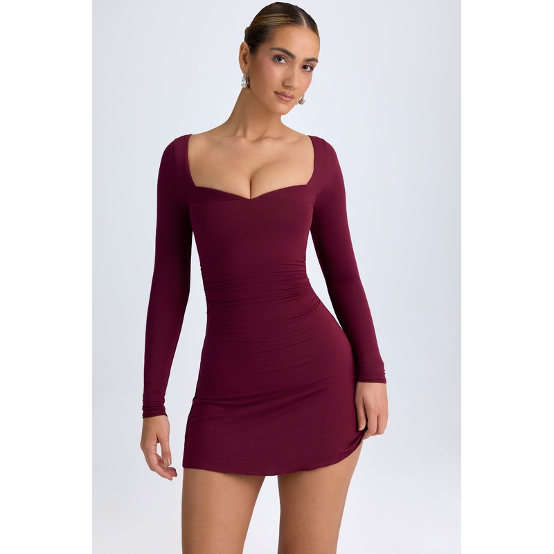 Modal Layered A-Line Mini Dress in Wine Red