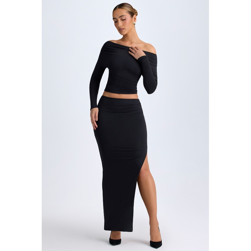 Modal Low-Rise Maxi Skirt in Black