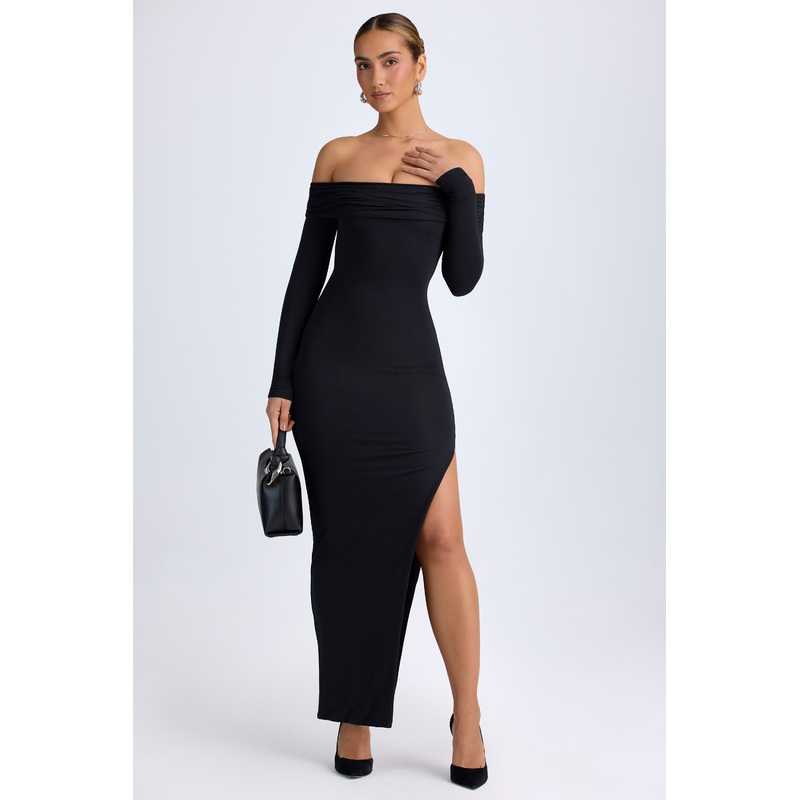Modal Off-Shoulder Open-Back Maxi Dress in Black