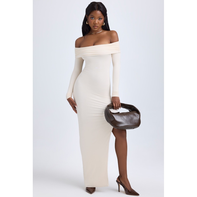 Modal Off-Shoulder Open-Back Maxi Dress in Ivory