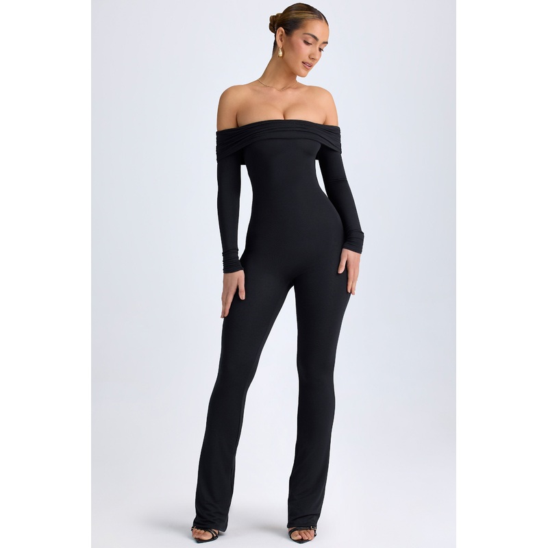 Modal Off-Shoulder Ruched Jumpsuit in Black