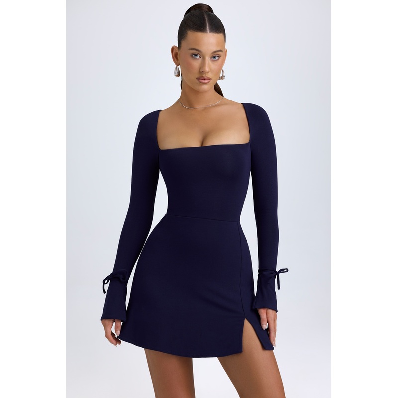 Modal Square-Neck A-Line Mini Dress in True Navy