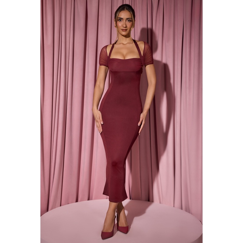 Slinky Jersey Open-Back Midaxi Dress in Wine Red