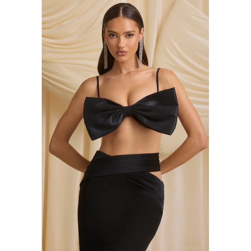 Strapless Bow Crop Top in Black