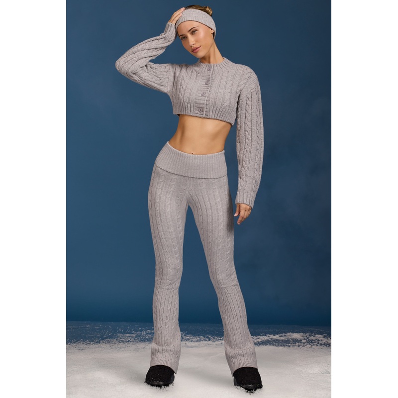Tall Cable-Knit Flared Trousers in Grey Marl