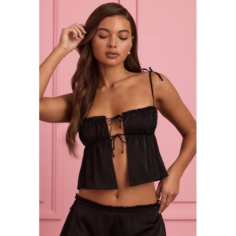Tie-Front Camisole Top in Black