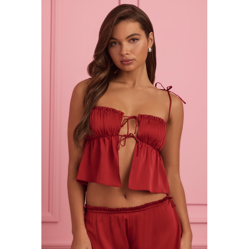 Tie-Front Camisole Top in Ruby Red