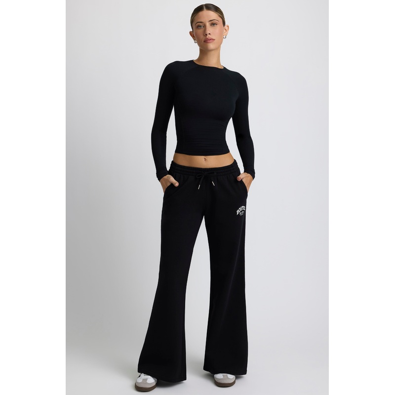 Low-Rise Wide-Leg Joggers in Black