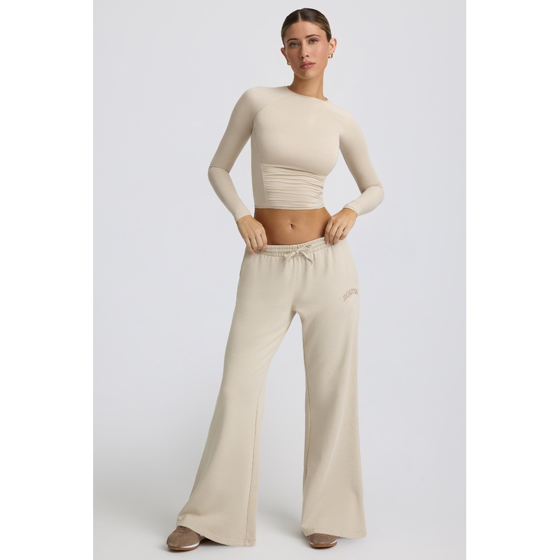 Low-Rise Wide-Leg Joggers in Bone