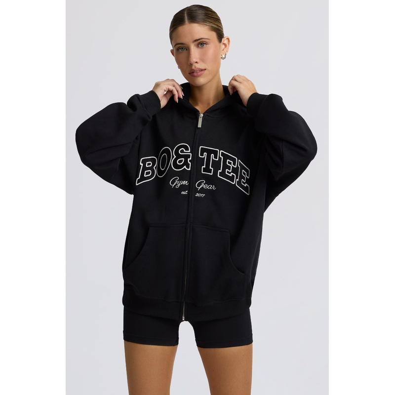Oversized Zip-Up Hoodie in Black