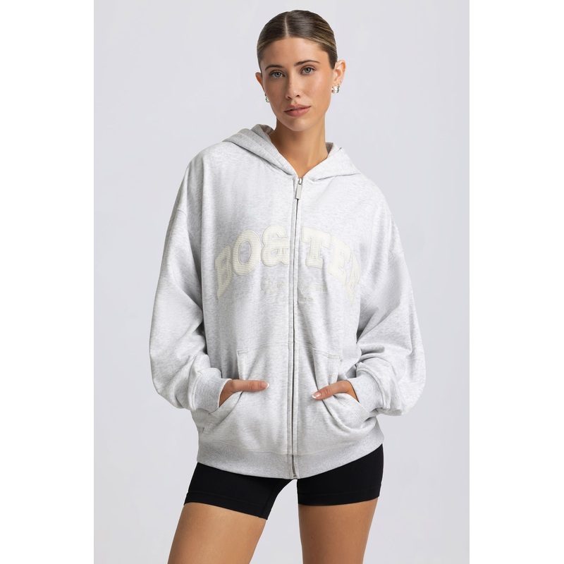 Oversized Zip-Up Hoodie in Grey Marl