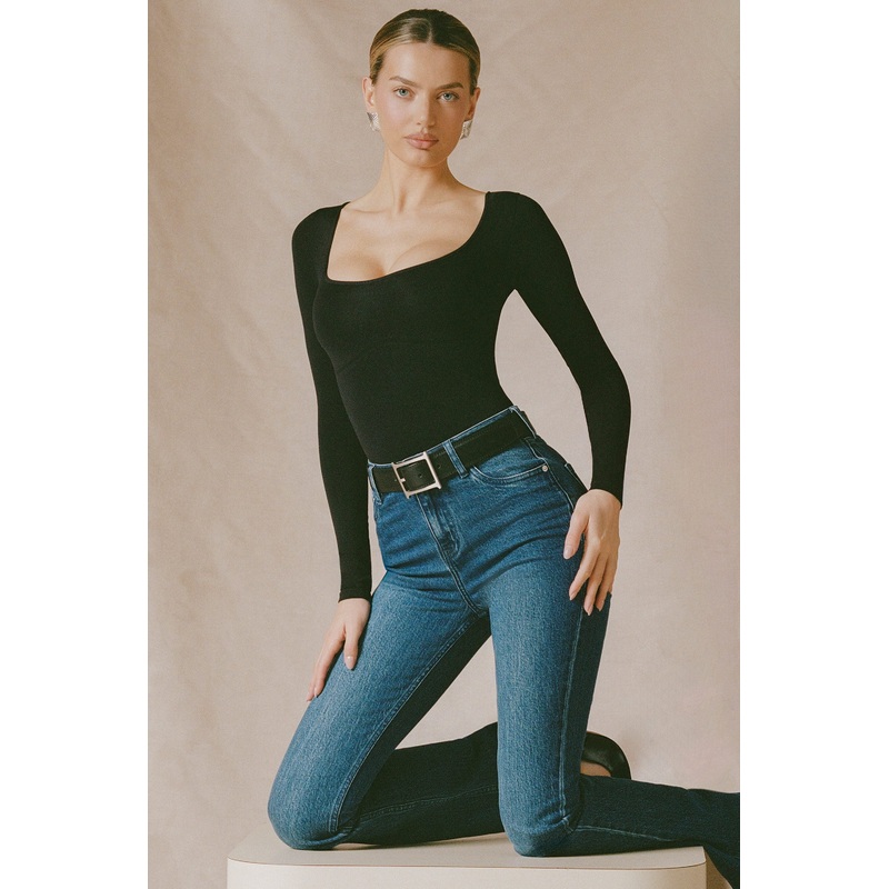 Seamless Long-Sleeve Bodysuit in Black