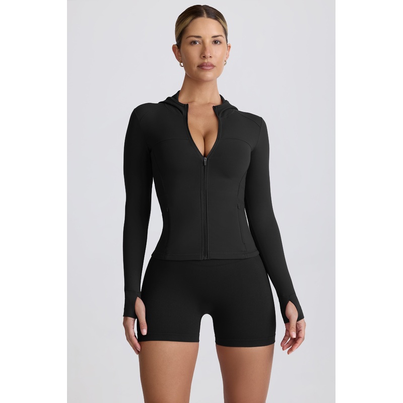 Soft Active Hooded Mid-Layer Jacket in Black