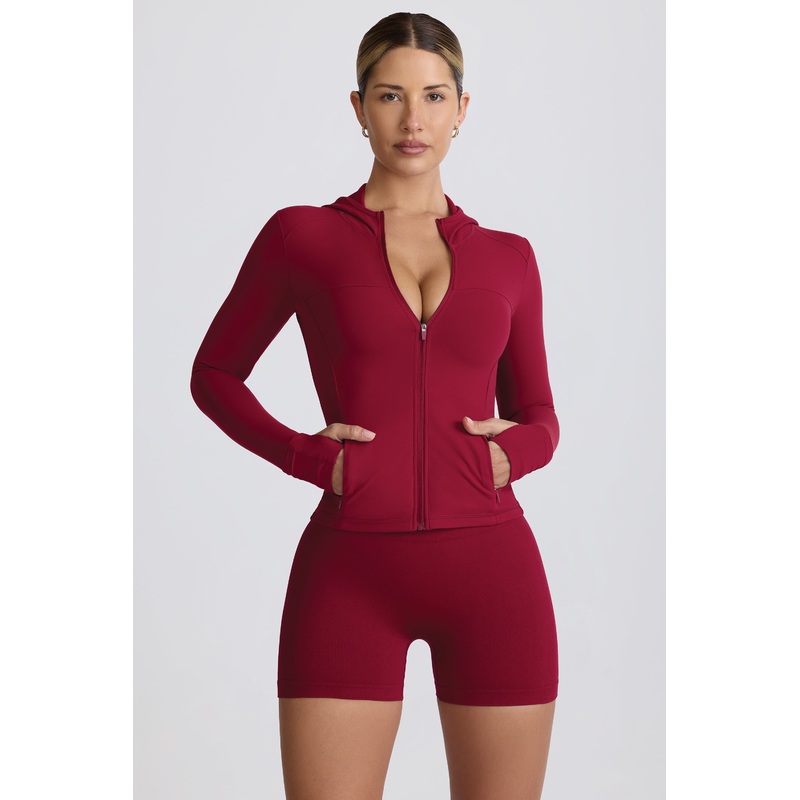 Soft Active Hooded Mid-Layer Jacket in Burgundy