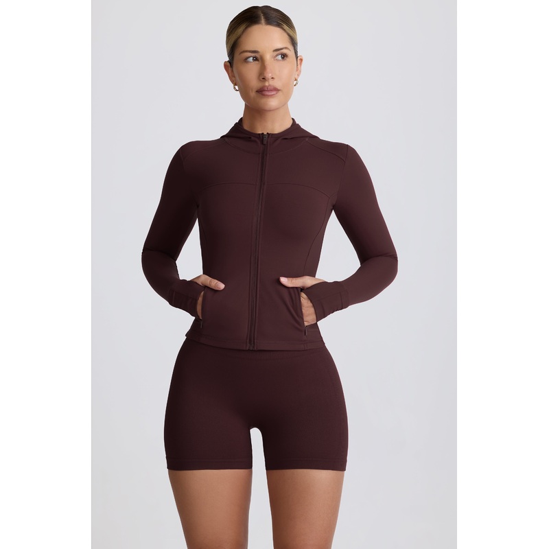 Soft Active Hooded Mid-Layer Jacket in Chocolate