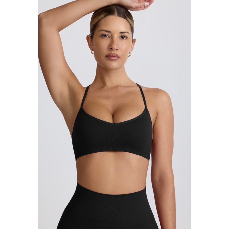 Super Sculpt Seamless Cross-Back Sports Bra in Black