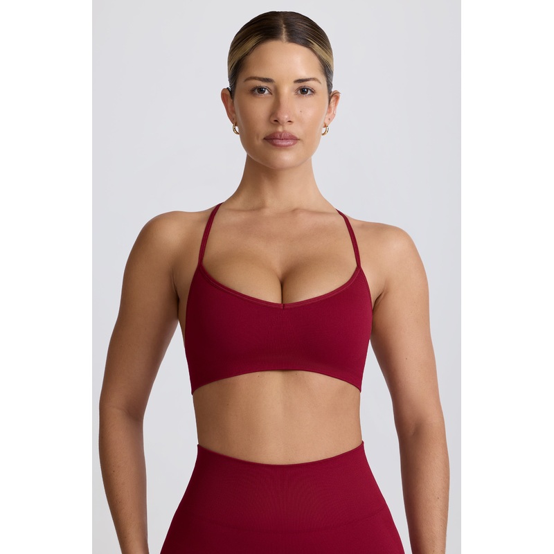 Super Sculpt Seamless Cross-Back Sports Bra in Burgundy