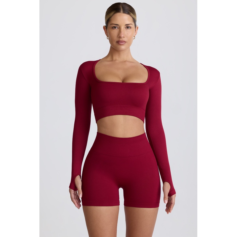 Super Sculpt Seamless Long-Sleeve Crop Top in Burgundy