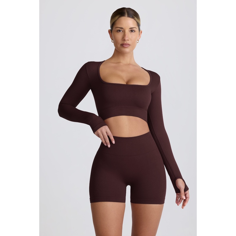 Super Sculpt Seamless Long-Sleeve Crop Top in Chocolate