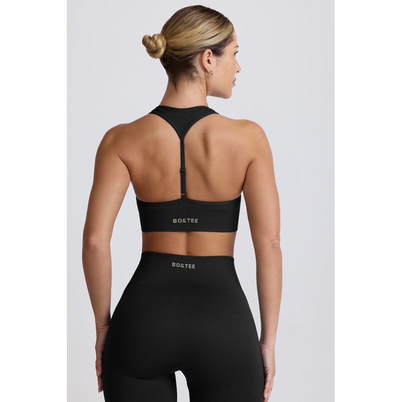 Super Sculpt Seamless T-Back Sports Bra in Black