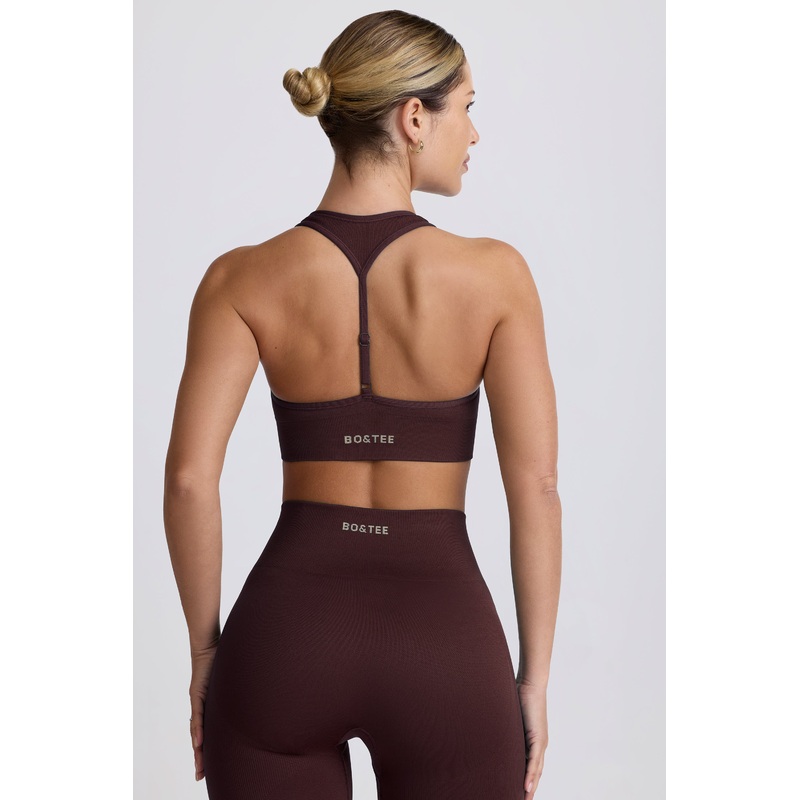 Super Sculpt Seamless T-Back Sports Bra in Chocolate