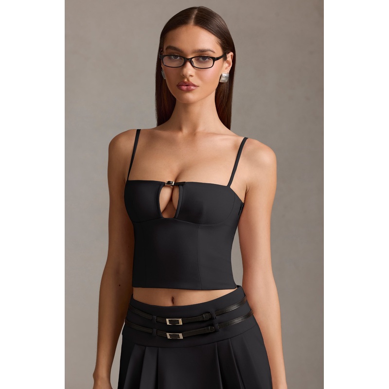 Cut-Top Camisole Top in Black