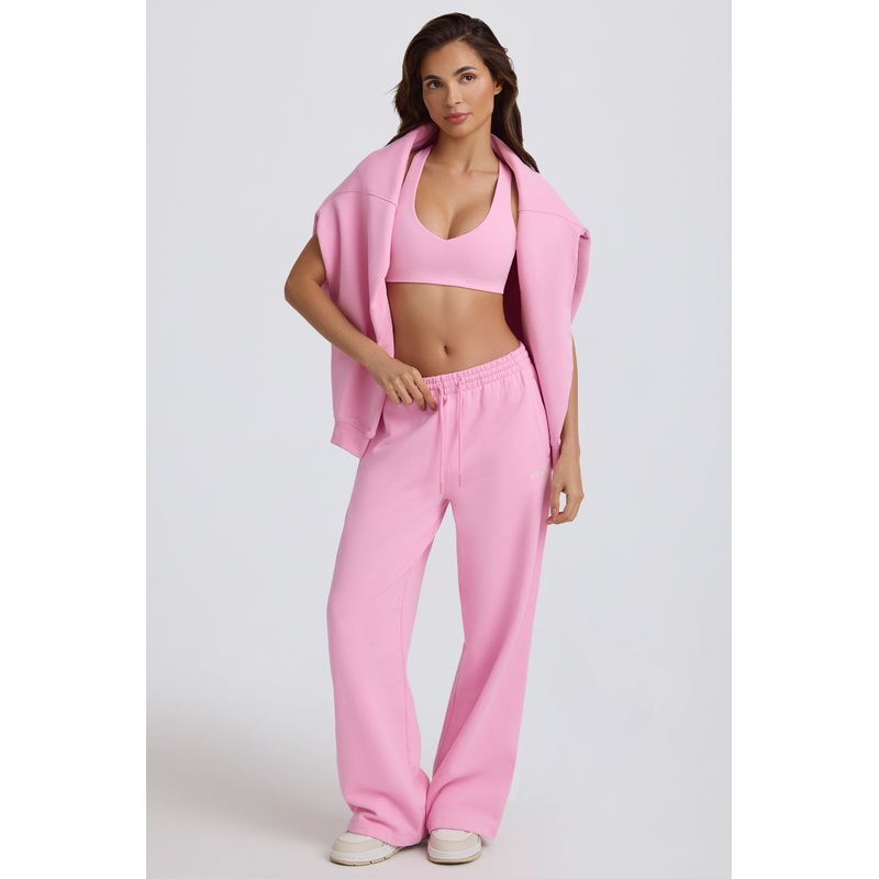Mid-Rise Wide-Leg Joggers in Baby Pink