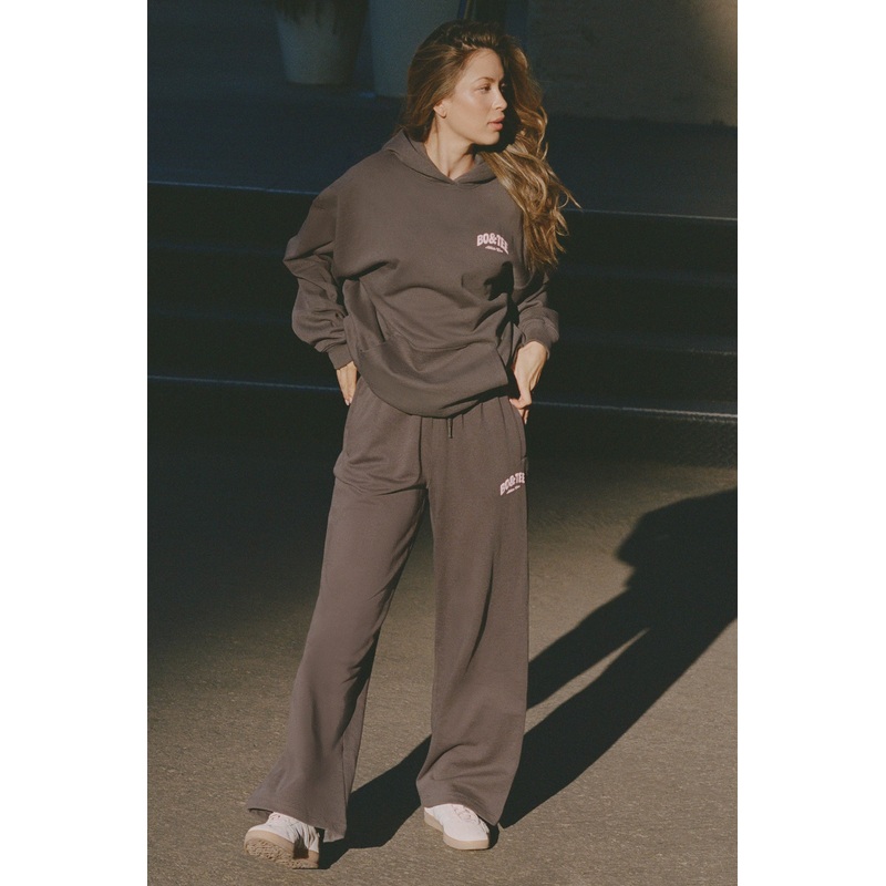 Mid-Rise Wide-Leg Joggers in Charcoal Grey