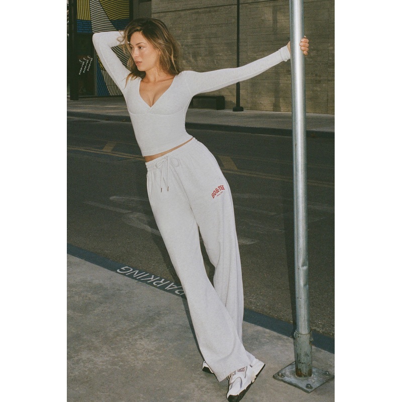 Mid-Rise Wide-Leg Joggers in Grey Marl