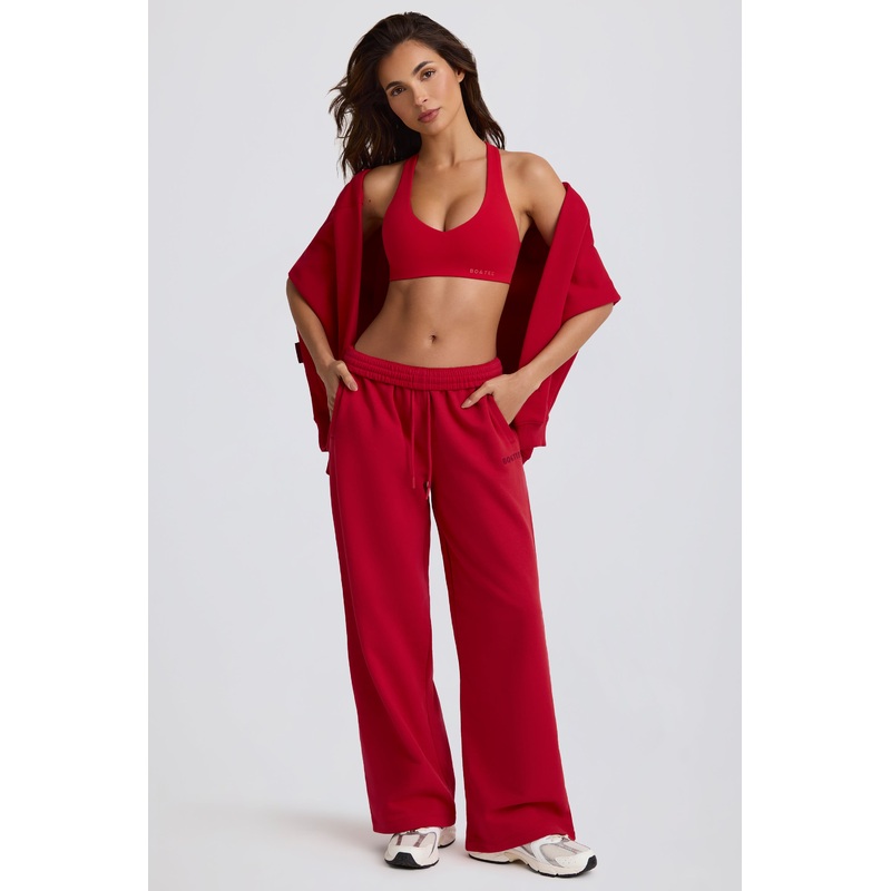 Mid-Rise Wide-Leg Joggers in Hot Red