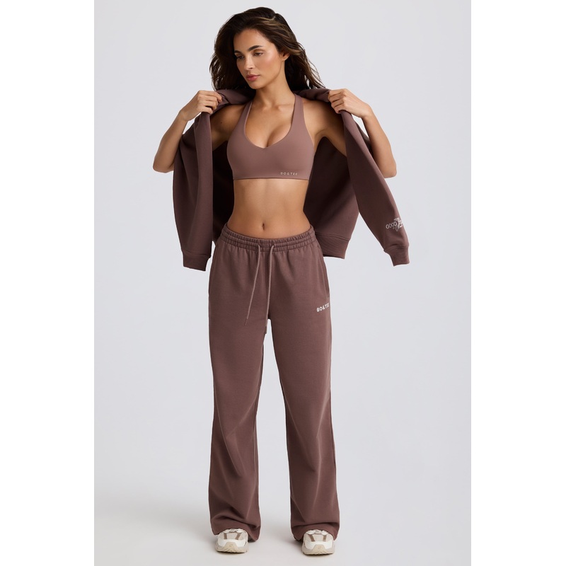 Mid-Rise Wide-Leg Joggers in Mocha