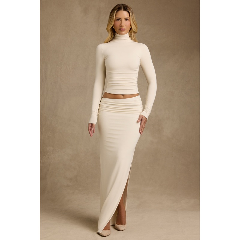 Modal Asymmetric-Waist Maxi Skirt in Ivory