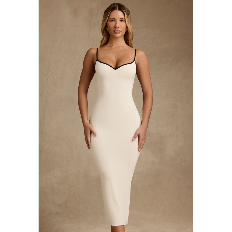 Modal Contrast-Trim Backless Midaxi Dress in Ivory