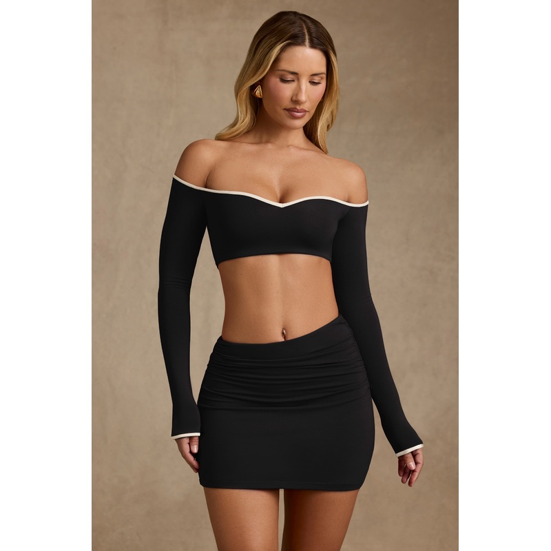 Modal Contrast-Trim Crop Top in Black