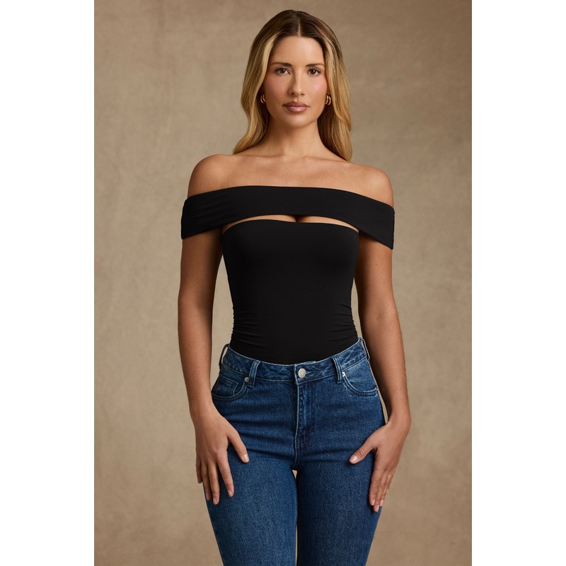 Modal Cut-Out Off-Shoulder Bodysuit in Black