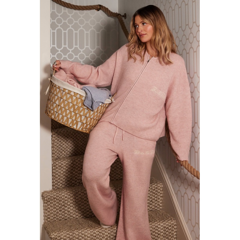 Oversized Zip-Up Cardigan in Blush Pink