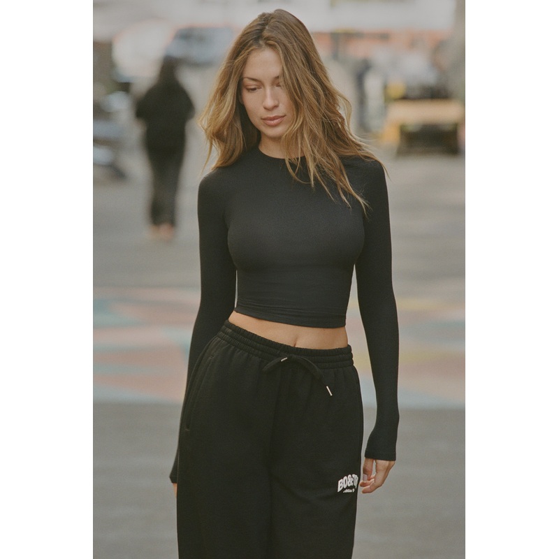Ribbed Modal Long-Sleeve Top in Black