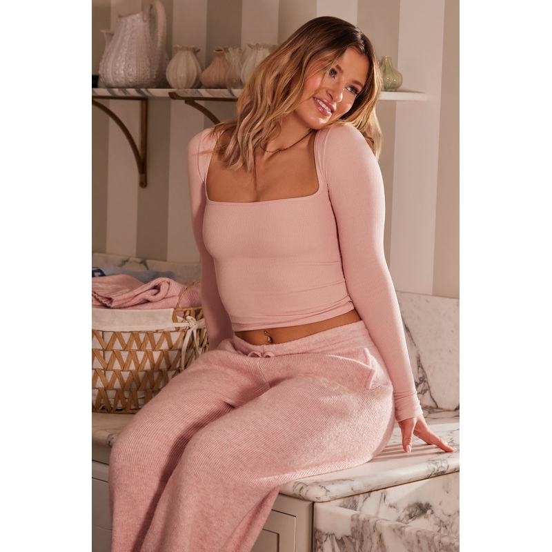 Ribbed Modal Long-Sleeve Top in Blush Pink