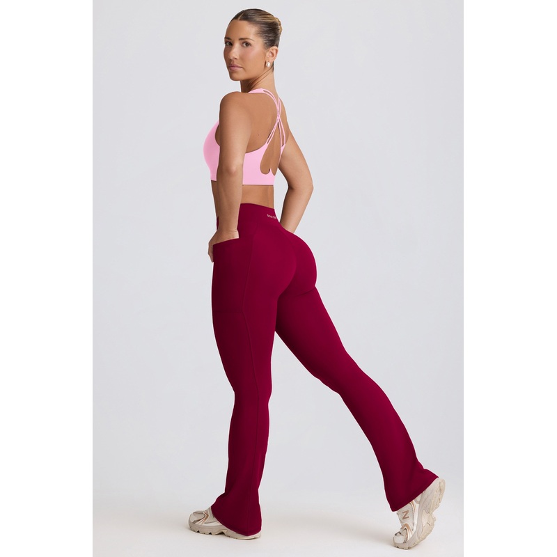 Soft Active Crossover Flared Trousers in Burgundy