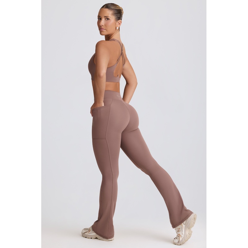Soft Active Crossover Flared Trousers in Mocha