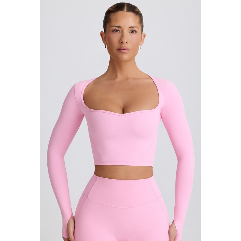 Soft Active Sweetheart-Neck Crop Top in Baby Pink