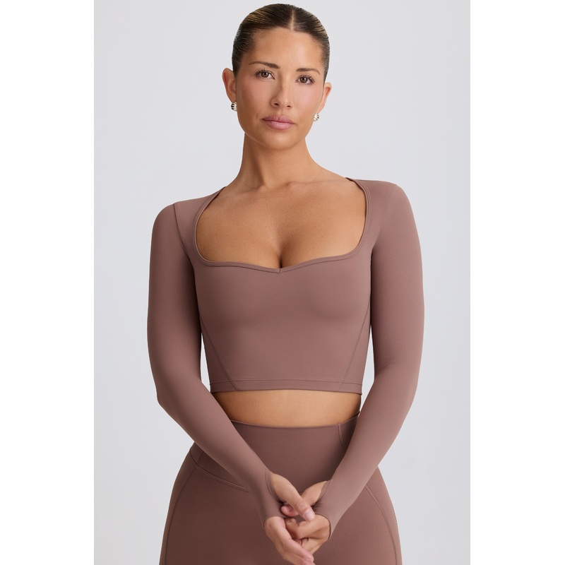 Soft Active Sweetheart-Neck Crop Top in Mocha
